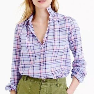 J. CREW | Pink Purple Plaid Pastel Popover Blouse Top Collared